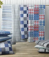 Nautica Jettison White Anchor Reversible Blue Striped Quilt Mini Set