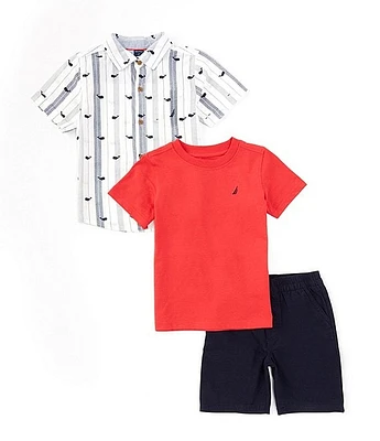 Nautica Little Boys 2T-7 Short Sleeve Woven Button-Up, Jersey Tee, & Twill Three Piece Set