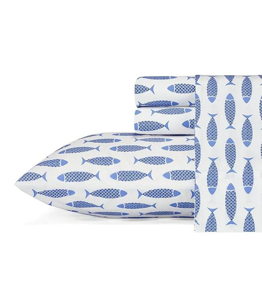 Nautica Woodblock Fish Percale Sheet Set