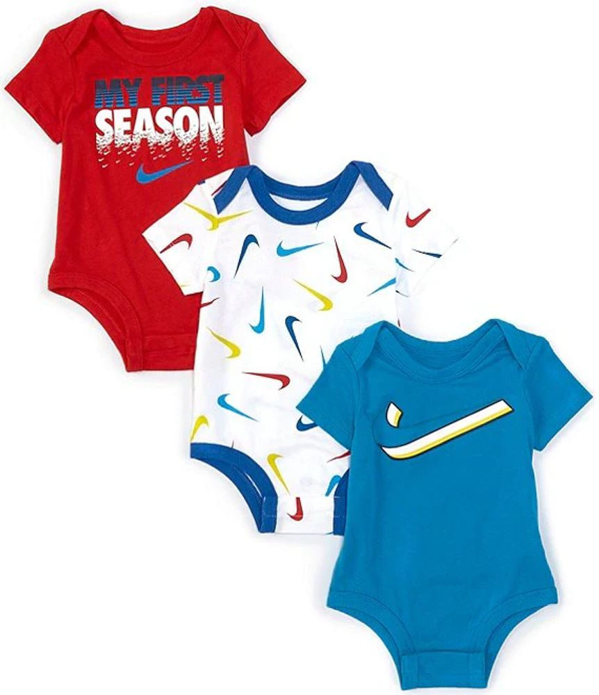Nike Baby Boys Newborn-9 Months Short-Sleeve Swoosh Bodysuit Three-Pack |