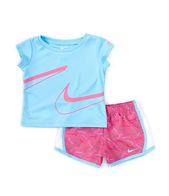 Nike Baby Girls 12-24 Months Short Sleeve Swoosh T-Shirt & Print Shorts Set