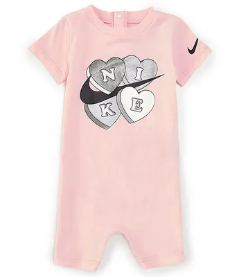 Nike Baby Girls Newborn-9 Months Short Sleeve Logo Heart Graphic Romper