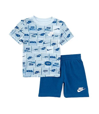 Nike Little Boys 2T-7 Short Sleeve Allover Printed T-Shirt & Logo-Detailed Shorts Set