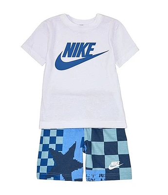 Nike Little Boys 2T-7 Short Sleeve Club Lifestyle Logo Jersey Tee & Mixed-Media French Terry Shorts Set