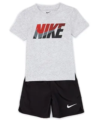 Nike Little Boys 2T-7 Short Sleeve Branded Logo Knit T-Shirt & Woven Shorts Set