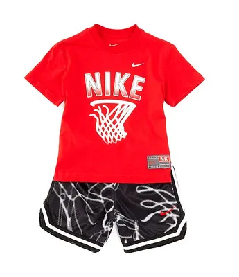 Nike Little Boys 2T-7 Short Sleeve Knit T-Shirt & Allover Printed Mesh Shorts Set