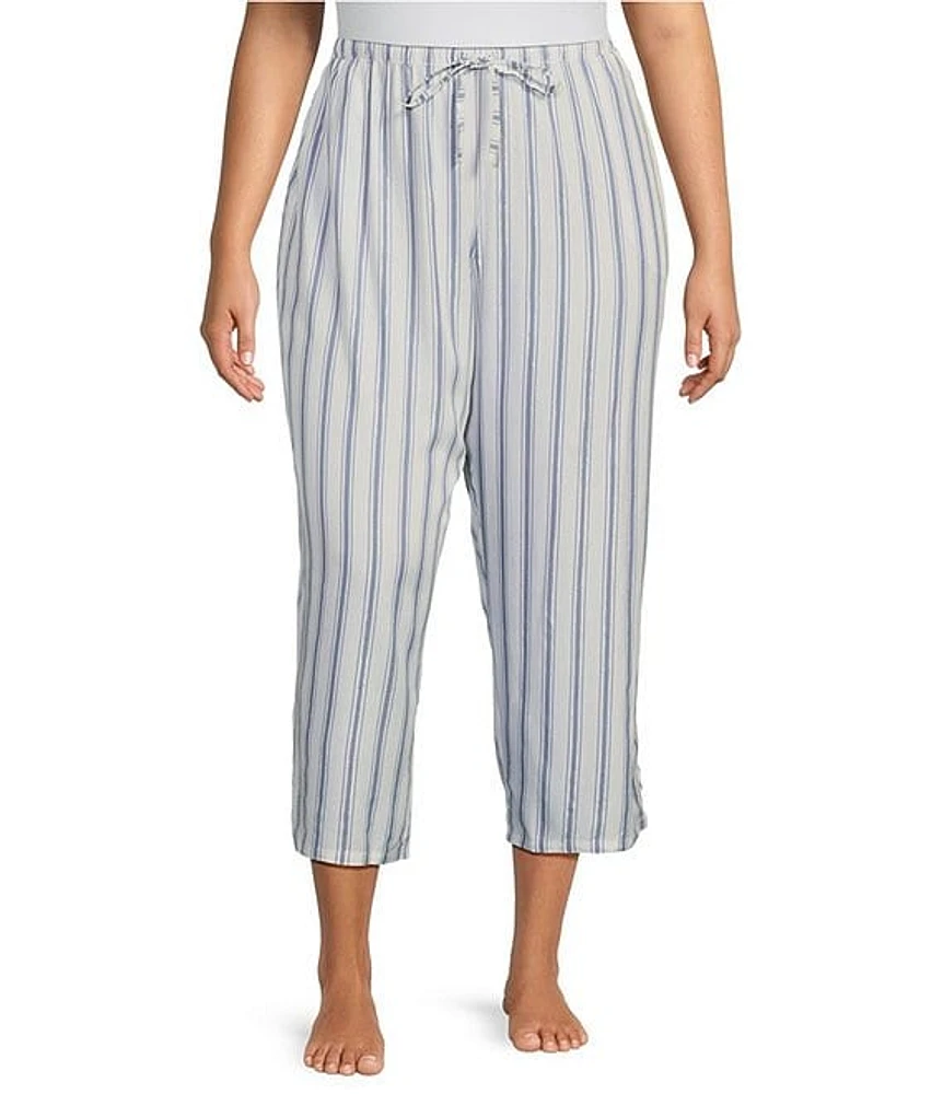 Nottibianche Plus Striped Drawstring Tie Coordinating Woven Capri Pant