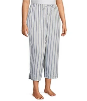 Nottibianche Plus Striped Drawstring Tie Coordinating Woven Capri Pant