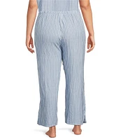 Nottibianche Plus Woven Stripped Drawstring Tie Coordinating Sleep Pant