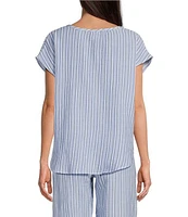 Nottibianche Striped Split Round Neck Cap Sleeve Coordinating Woven Sleep Top