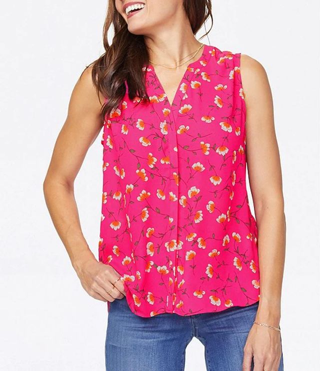 NYDJ Floral Print Button Down Sleeveless Pintuck Blouse | The Shops at  Willow Bend