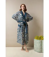 One Hundred Stars Woven Allover Print Long Sleeve Wrap Robe