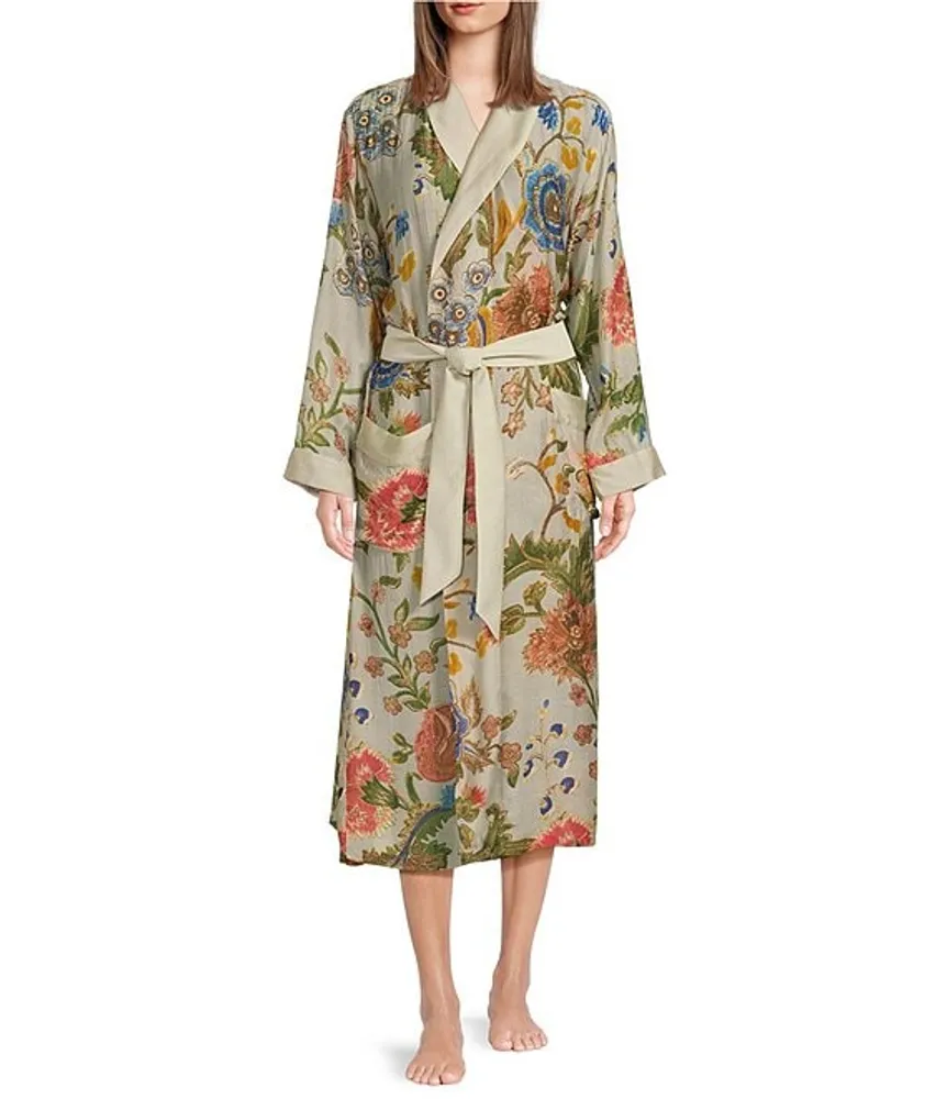 One Hundred Stars Woven Flower Vase Print Long Sleeve Wrap Robe