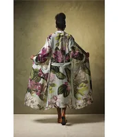 One Hundred Stars Woven Protea Print Long Sleeve Wrap Robe