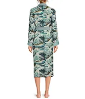 One Hundred Stars Woven Wave Print Long Sleeve Wrap Robe