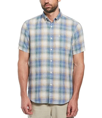 Original Penguin Linen Delave Plaid Short Sleeve Woven Shirt