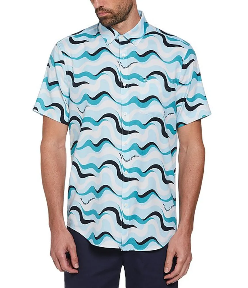 Original Penguin Wavy Print Short Sleeve Woven Button-Up Shirt