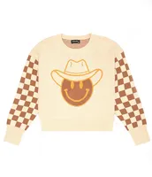 Originality Big Girls 7-16 Checkered Long-Sleeve Cowboy Smiley-Face Sweater