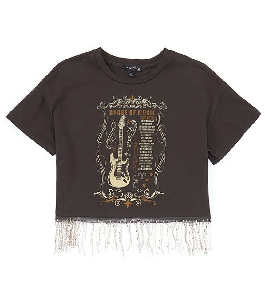 Originality Big Girls 7-16 Short Sleeve House Of Music Rhinestone Fringe Trim T-Shirt