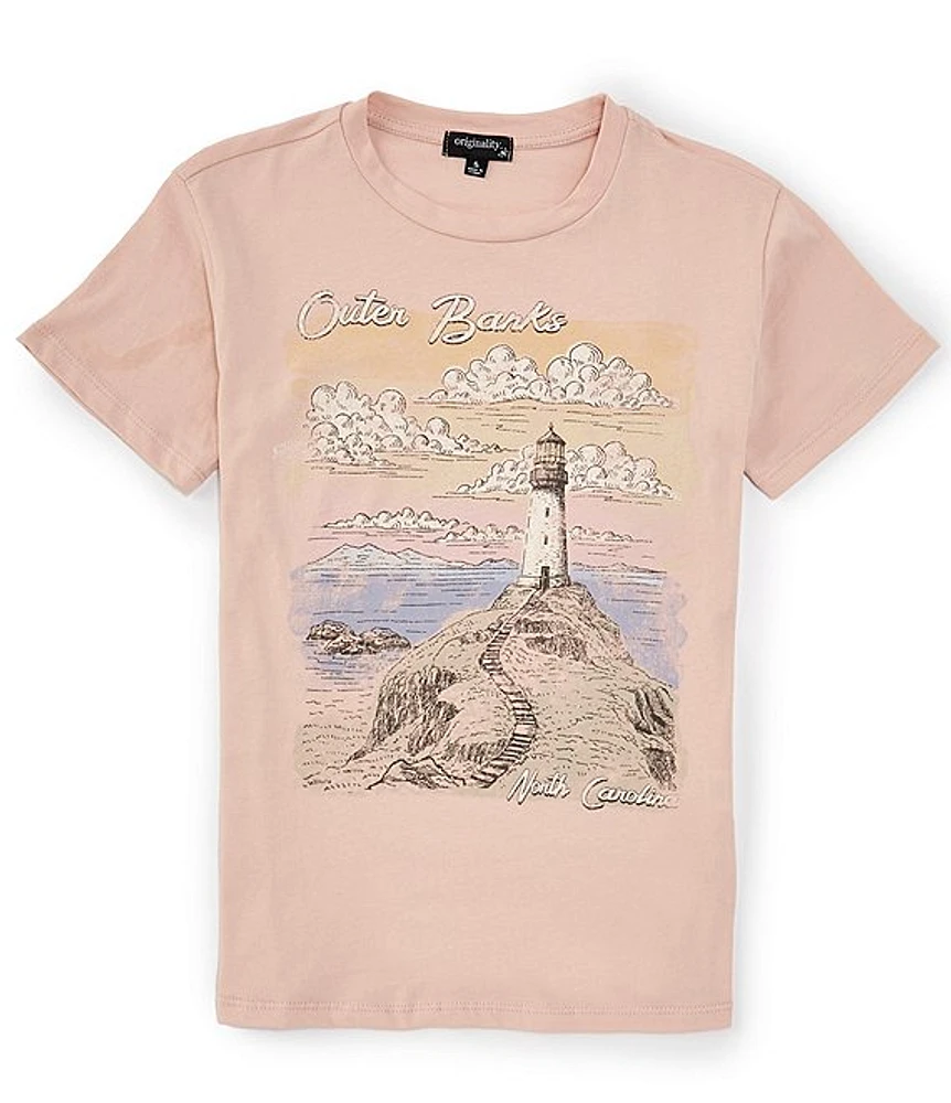 Originality Big Girls 7-16 Short Sleeve OuterBanks Watercolor Graphic T-Shirt