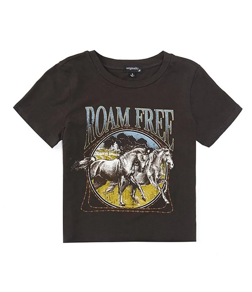 Originality Big Girls 7-16 Short Sleeve Roam Free Horses Cropped T-Shirt