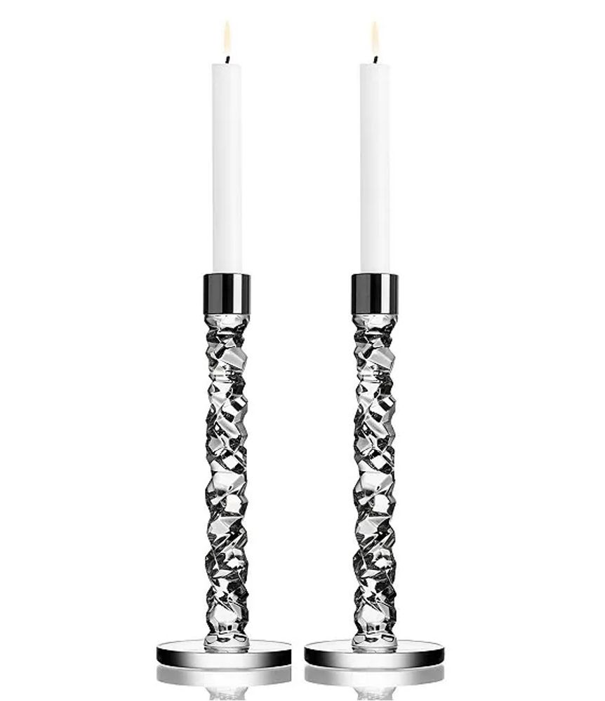 Orrefors Carat Stainless Steel Candlestick, Pair