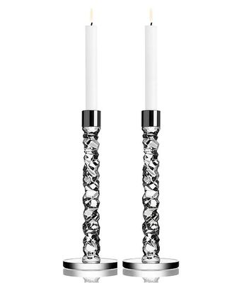 Orrefors Carat Stainless Steel Candlestick, Pair
