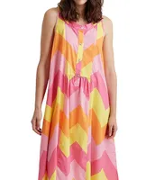 Papinelle Ava Chevron Woven Sleeveless Button-Front Pocketed Nightgown