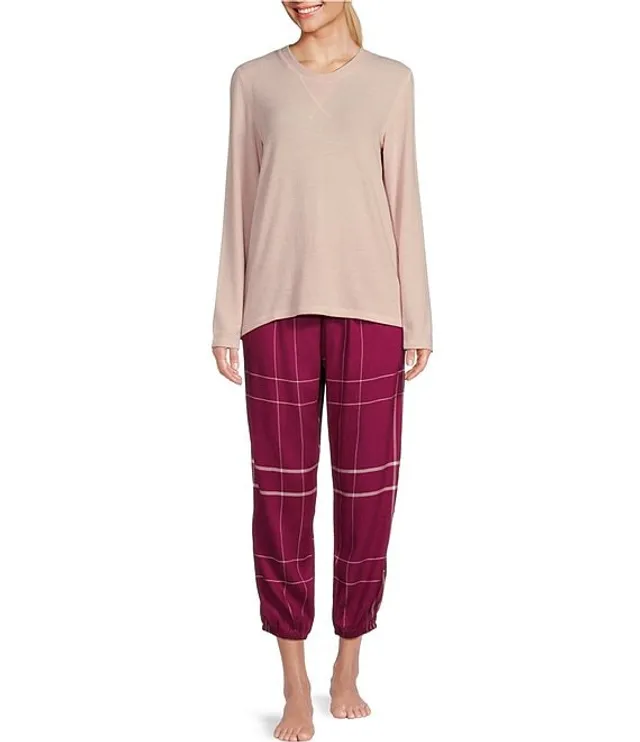 Papinelle Solid Knit Henley Top & Brushed Cotton Plaid Pant Pajama