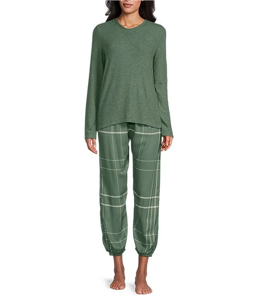 Papinelle Solid Knit Henley Top & Brushed Cotton Plaid Pant Pajama Set