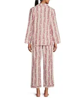 Papinelle Helena Cozy Floral Striped Chest Pocket Notch Collar Long Sleeve Full-Length Pajama Set