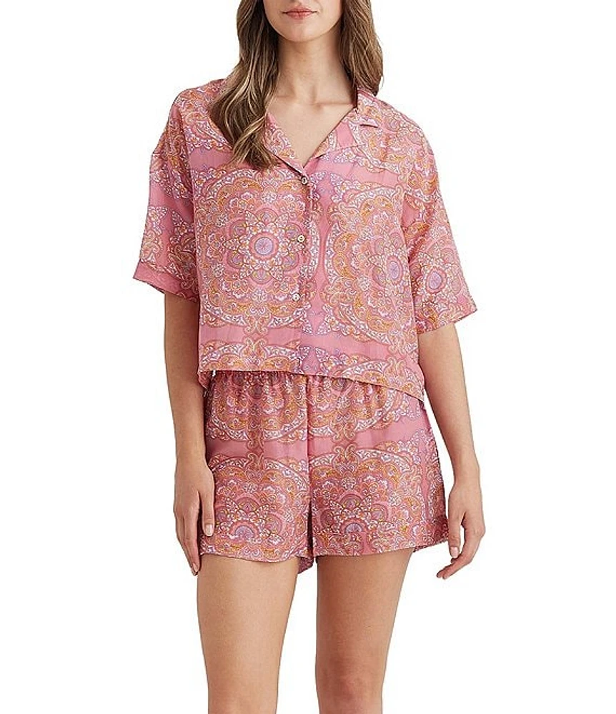 Papinelle Ines Woven Allover Printed Short Sleeve Notch Collar Pajama Set