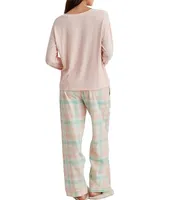 Papinelle Solid Knit Henley Top & Brushed Cotton Plaid Pant Pajama Set