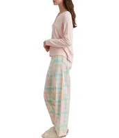 Papinelle Solid Knit Henley Top & Brushed Cotton Plaid Pant Pajama Set