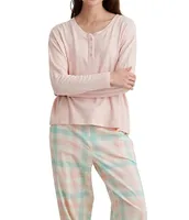 Papinelle Solid Knit Henley Top & Brushed Cotton Plaid Pant Pajama Set