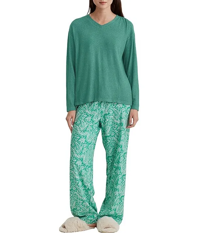 Papinelle Feather Soft Crew Neck Long Sleeve Top & Comfy Plaid Pocketed  Jogger Pajama Set