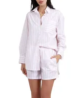 Papinelle Striped Long Sleeve Notch Collar & Shorty Woven Pajama Set