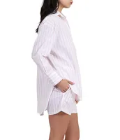 Papinelle Striped Long Sleeve Notch Collar & Shorty Woven Pajama Set