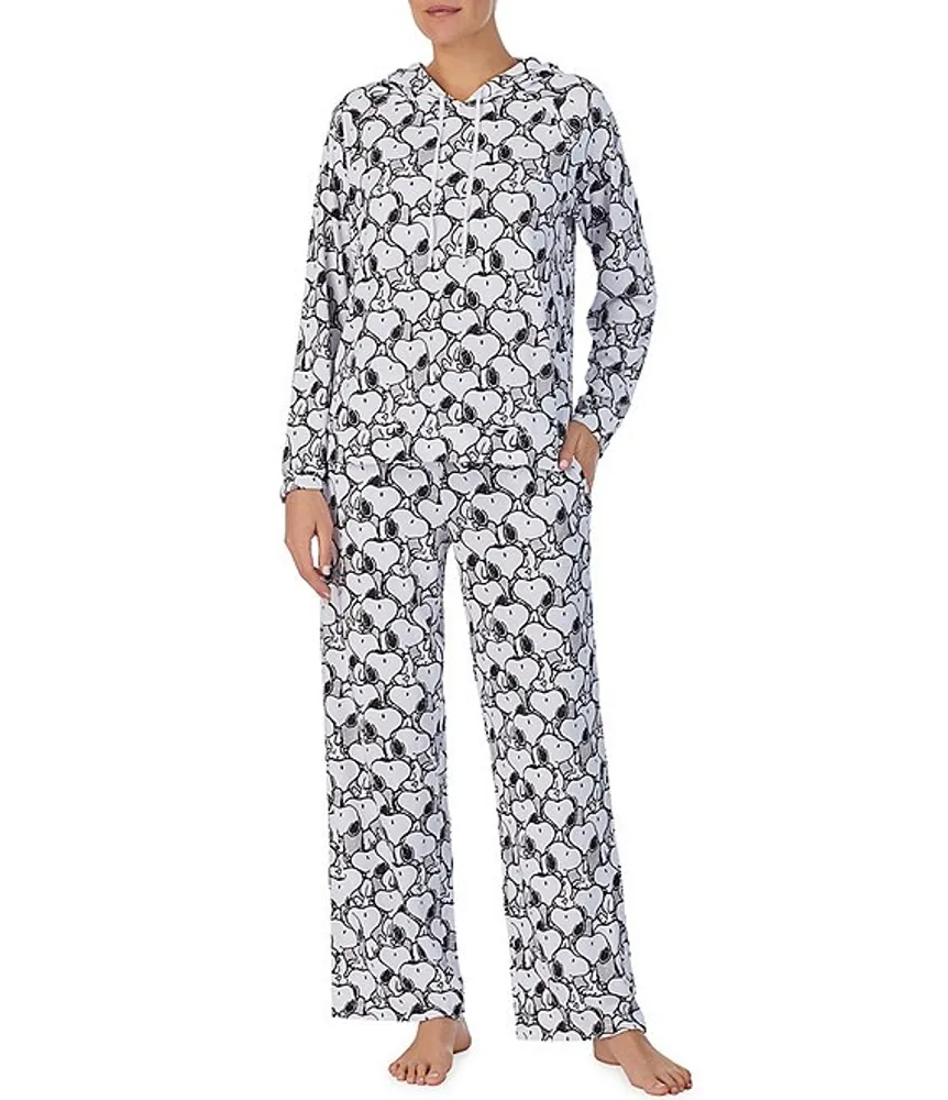 Peanuts Snoopy Toss Print Long Sleeve Hoodie & Wide Leg Pant Pajama Set