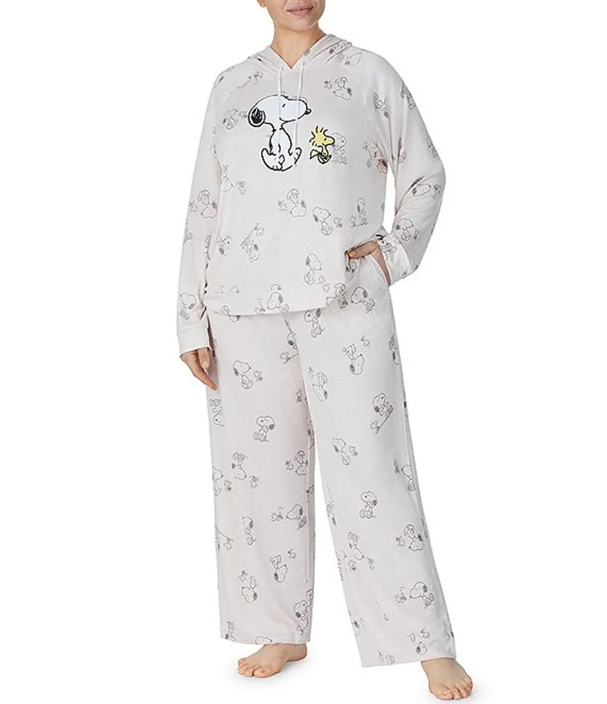 Peanuts Plus Snoopy Toss Print Long Sleeve Hoodie & Wide Leg Pant Pajama Set