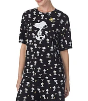 Peanuts Short Sleeve Round Neck Coordinating Snoopy Print Jersey Knit Sleep Shirt