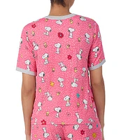 Peanuts Short Sleeve Round Neck Knit Coordinating Snoopy Floral Sleep Top