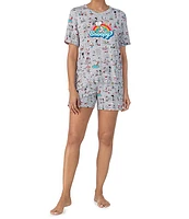 Peanuts Short Sleeve Round Neck Knit Snoopy Beach Printed Coordinating Sleep Top