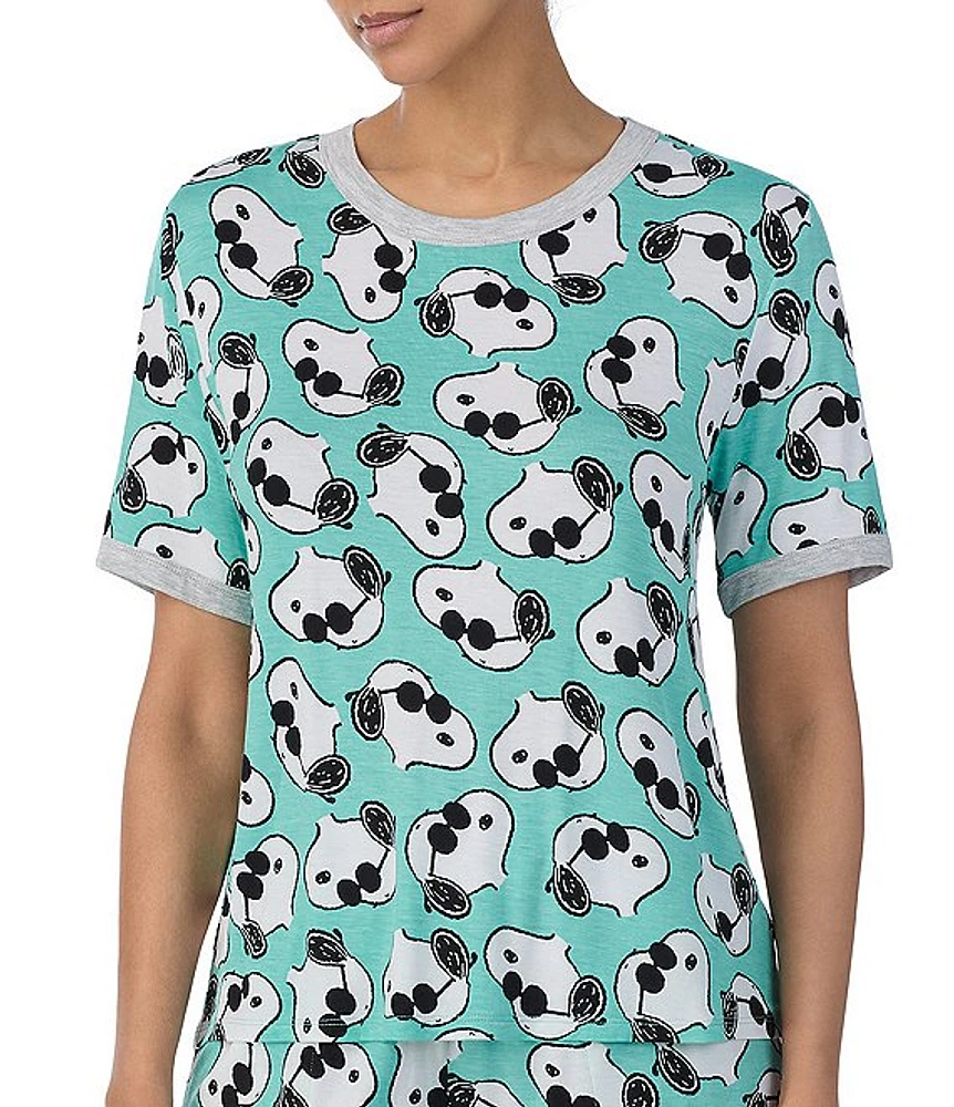 Peanuts Short Sleeve Round Neck Knit Snoopy Printed Coordinating Sleep Top