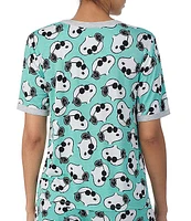 Peanuts Short Sleeve Round Neck Knit Snoopy Printed Coordinating Sleep Top