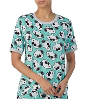 Peanuts Short Sleeve Round Neck Knit Snoopy Printed Coordinating Sleep Top