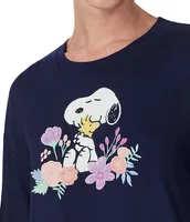 Peanuts Snoopy Short Sleeve Round Neck Coordinating Stretch Jersey Knit Sleep Top