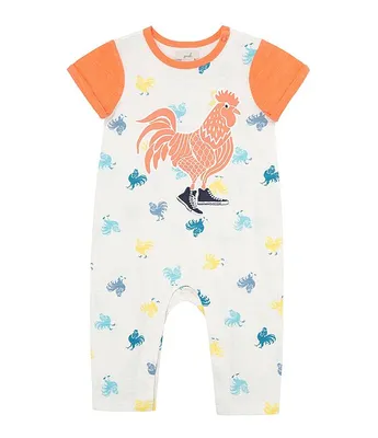 Peek Baby Boys 6-24 Months Rolled Cuff Short Sleeve Rusty Rooster Coverall