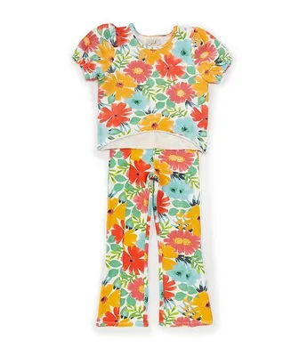 Peek Little Girls 2T-8 Short Sleeve Floral Printed Top And Pant Set