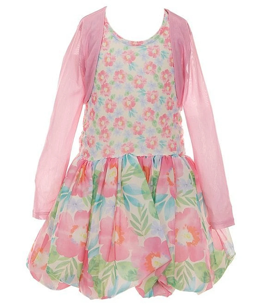 Peek Little/Big Girls 2T-10 Floral Mesh Fit & Flare Dress And Shrug